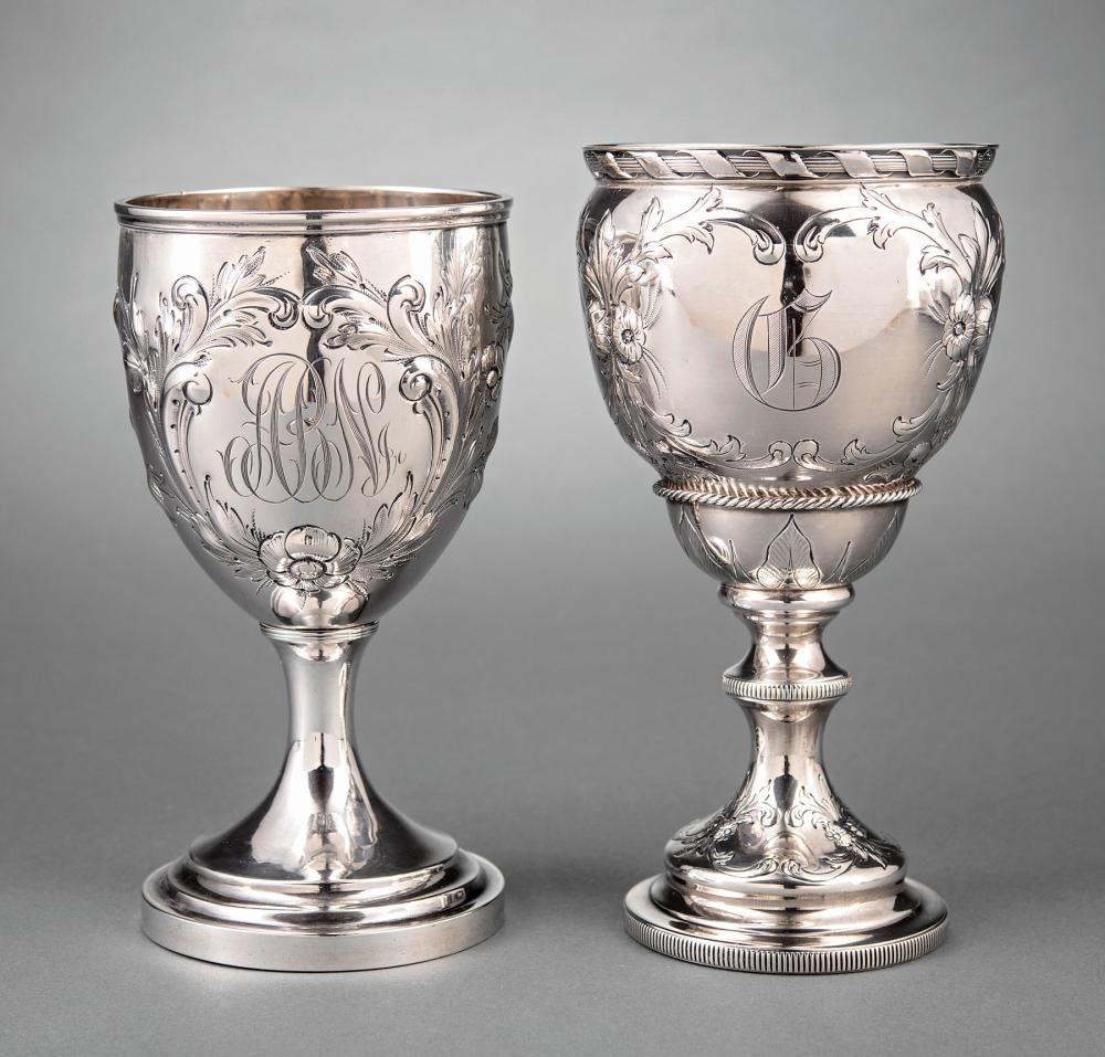 Appraisal: Two American Coin Silver Repousse Goblets c unmarked one with