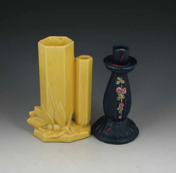 Appraisal: Double Bud Vase and Weller Candlestick vase is yellow ''h