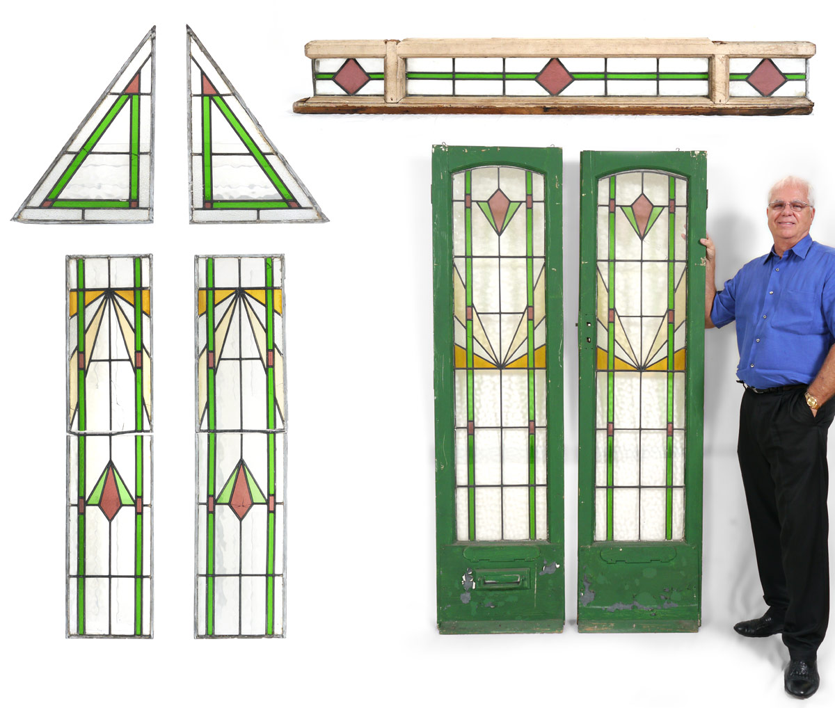 Appraisal: PIECE STAINED GLASS ENTRYWAY SET pieces total to include doors