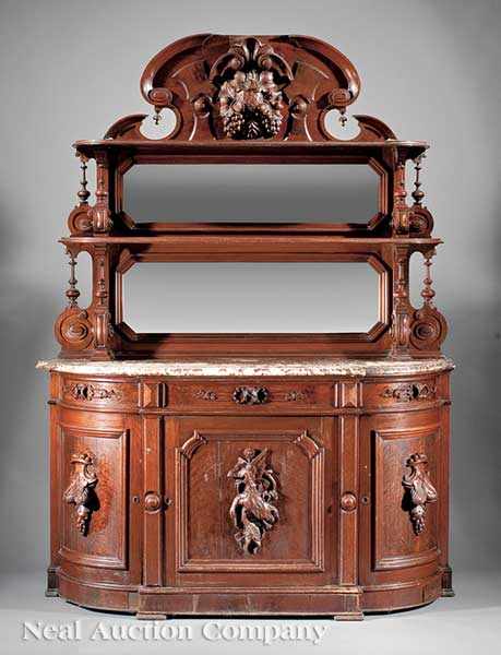 Appraisal: An American Renaissance Carved Mahogany Sideboard mid- th c crest