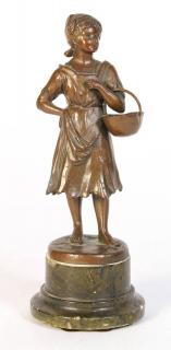 Appraisal: Patinated bronze figural sculpture depicting a peasant girl Patinated bronze