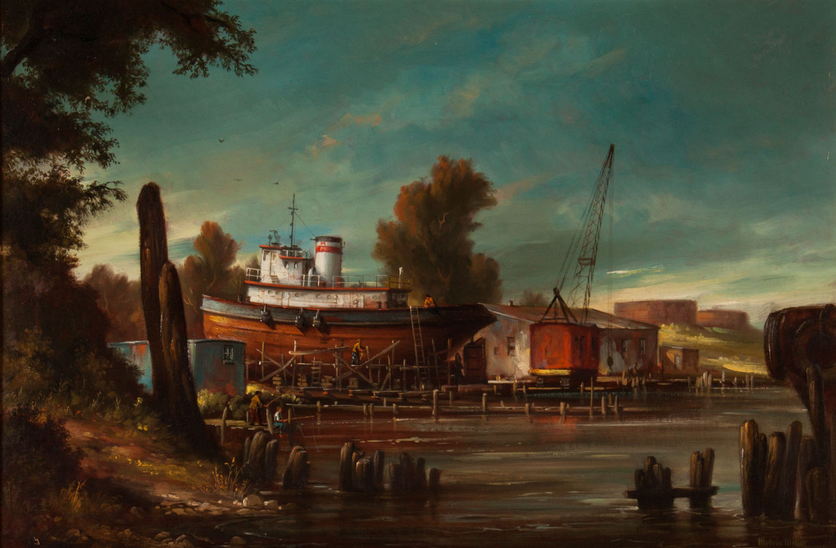 Appraisal: Melvin Miller Curtiss Bay Shipyard oil on canvas Melvin Orville