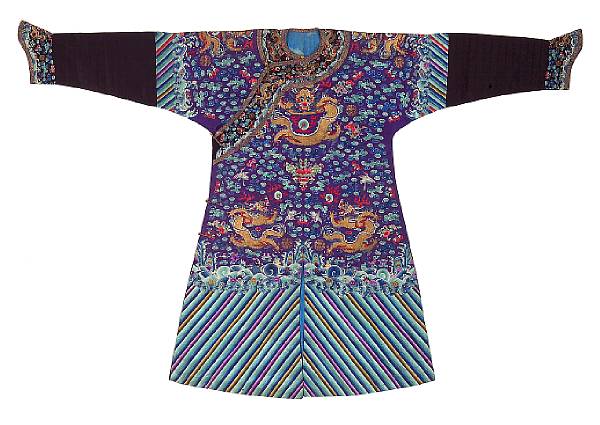 Appraisal: A dark blue silk dragon robe with embroidered decoration Late