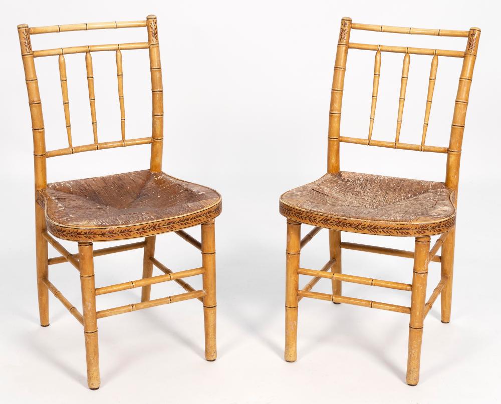 Appraisal: PAIR OF PAINTED BAMBOO FANCY CHAIRS - BACK HEIGHTS WIDTHS