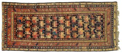 Appraisal: Persian rug repeating animals birds human forms and floral designs