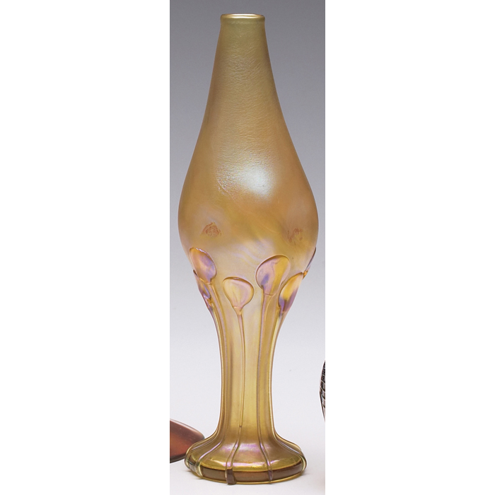 Appraisal: L C Tiffany vase unusual flaring and tapering shape with