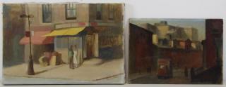 Appraisal: HANDELL Albert Two Oils New York Street Scenes Figures on