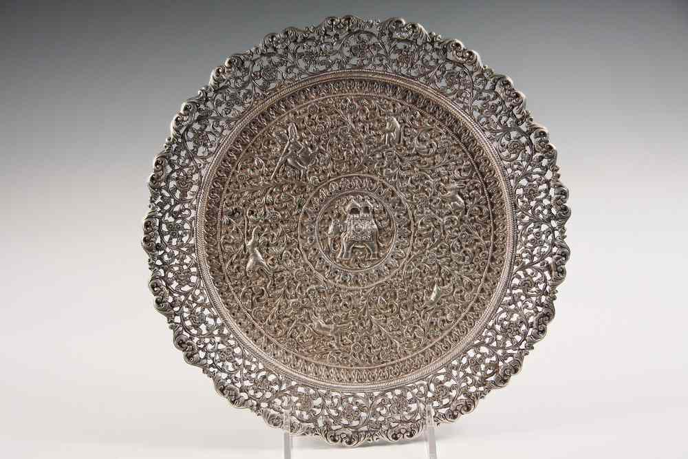 Appraisal: FINE INDIAN SILVER TRAY - Indian Silver Footed Tray with