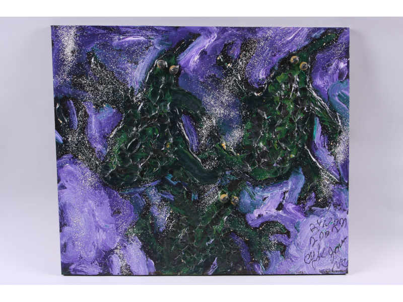 Appraisal: Clyde Jones NC b Three Frogs acrylic and glitter on