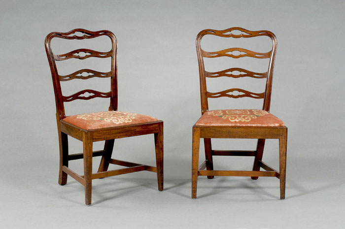 Appraisal: PAIR OF PHILADELPHIA CARVED MAHOGANY CHIPPENDALE RIBBONBACK SIDE CHAIRS The