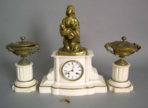 Appraisal: Japy Freres marble and bronze -pc clock garniture th c