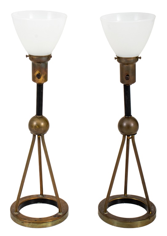 Appraisal: MID CENTURY MODERN ATOMIC BRASS TABLE LAMPS PAIR Mid-century Modern