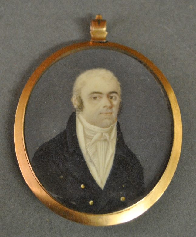 Appraisal: - American miniature oval portrait of a gentleman c mounted