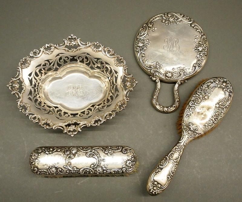 Appraisal: pcs Gorham Sterling Four circa Gorham Sterling Silver dresser and