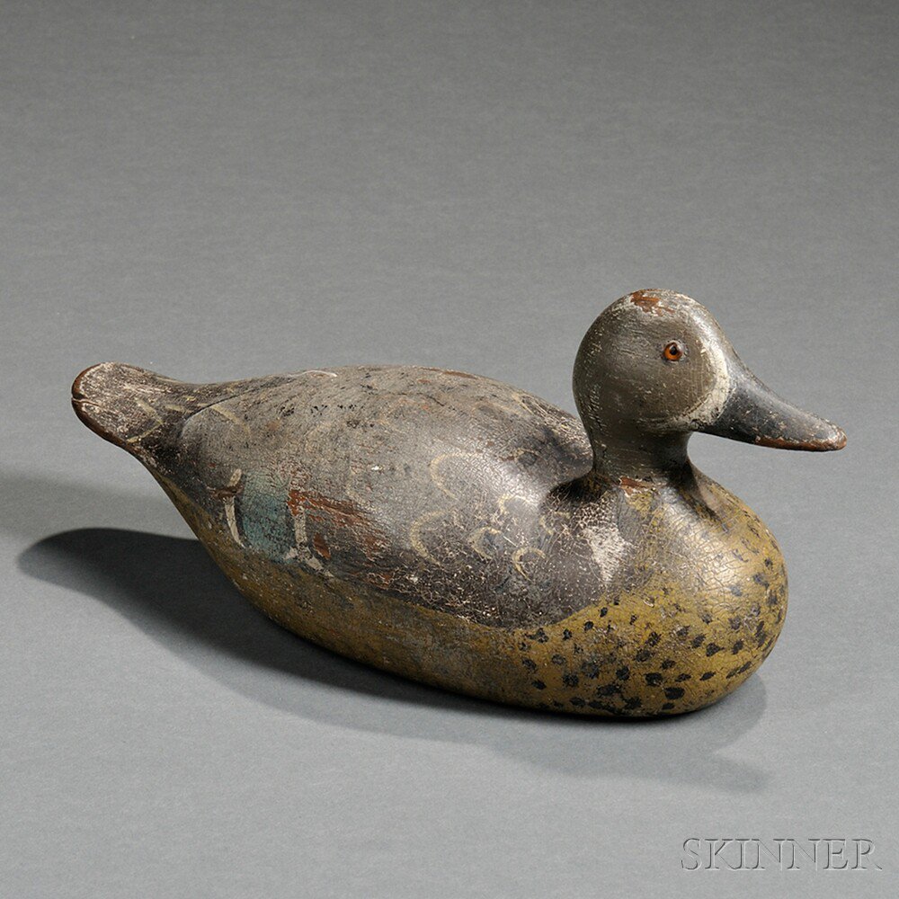 Appraisal: Carved and Painted Three-quarter-sized Blue-Winged Teal Decoy probably Ohio early