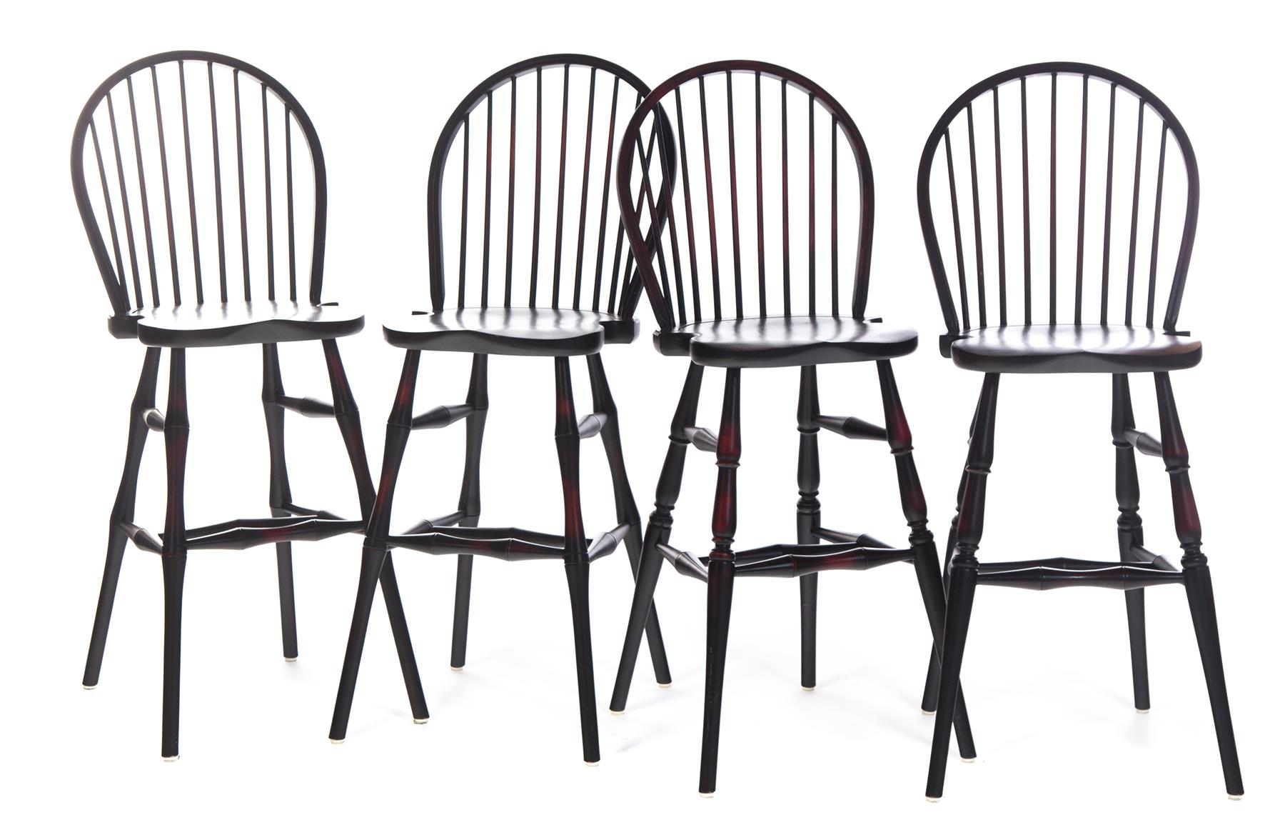 Appraisal: TWO PAIRS OF JERRY TREHARN HOOP-BACK WINDSOR BAR STOOLS American