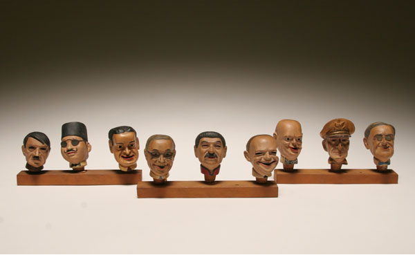 Appraisal: German figural bottle stoppers of 's political figures painted composition