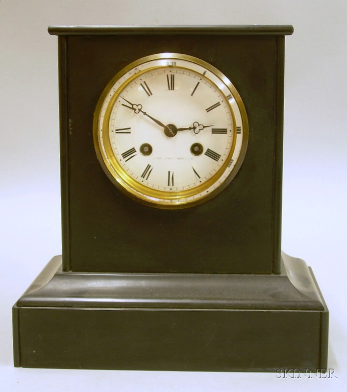 Appraisal: French Black Marble Mantel Clock with in dia enameled dial