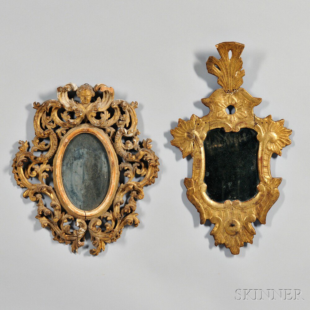 Appraisal: Two Rococo Giltwood Mirrors probably France th century one shield-shaped