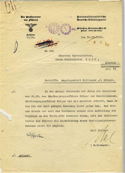 Appraisal: Typed Letter Signed Bormann Martin Munich April p to paper