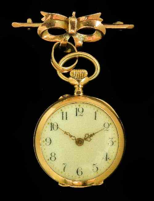 Appraisal: A lady's gold coloured metal cased fob watch the white