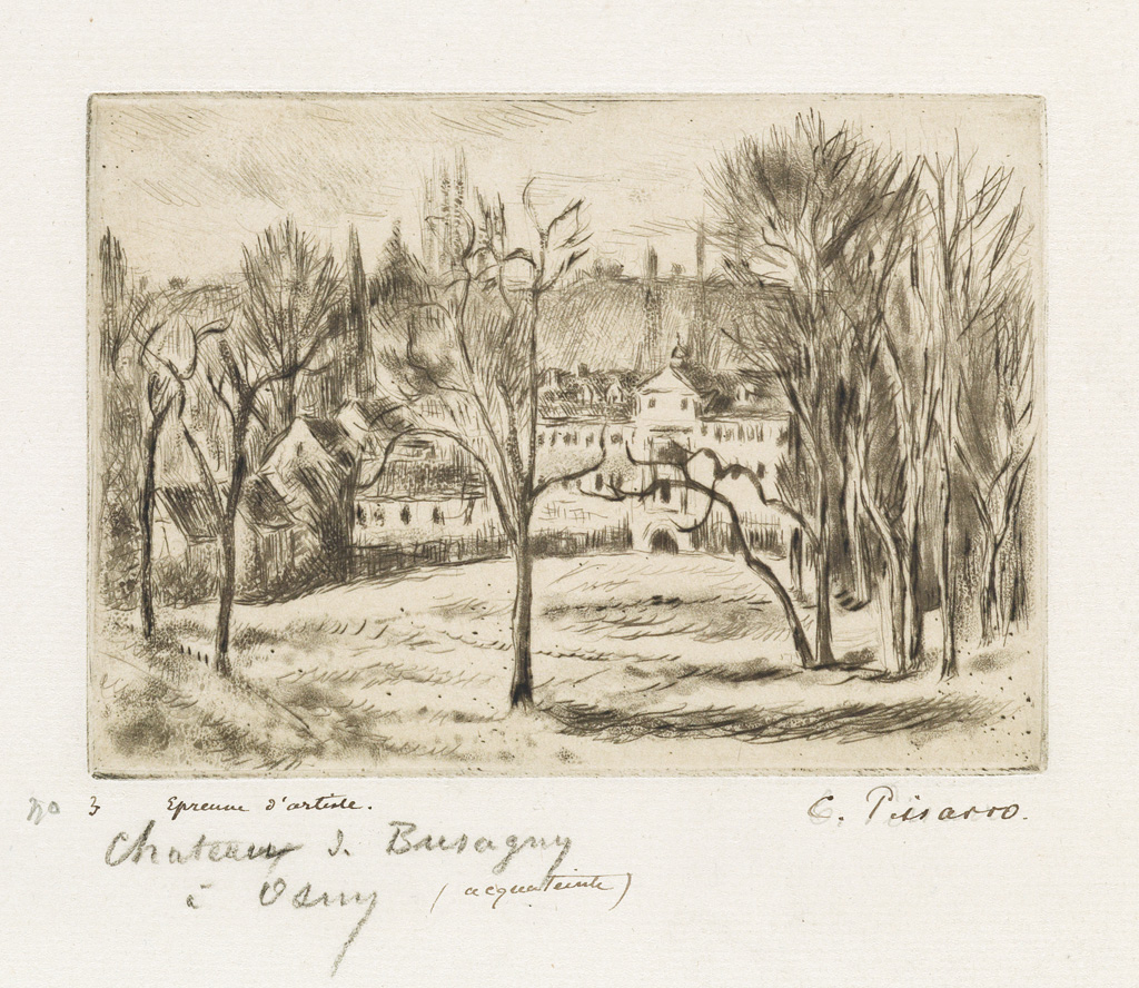 Appraisal: CAMILLE PISSARRO Ch teau de Busagny Osny Drypoint and aquatint