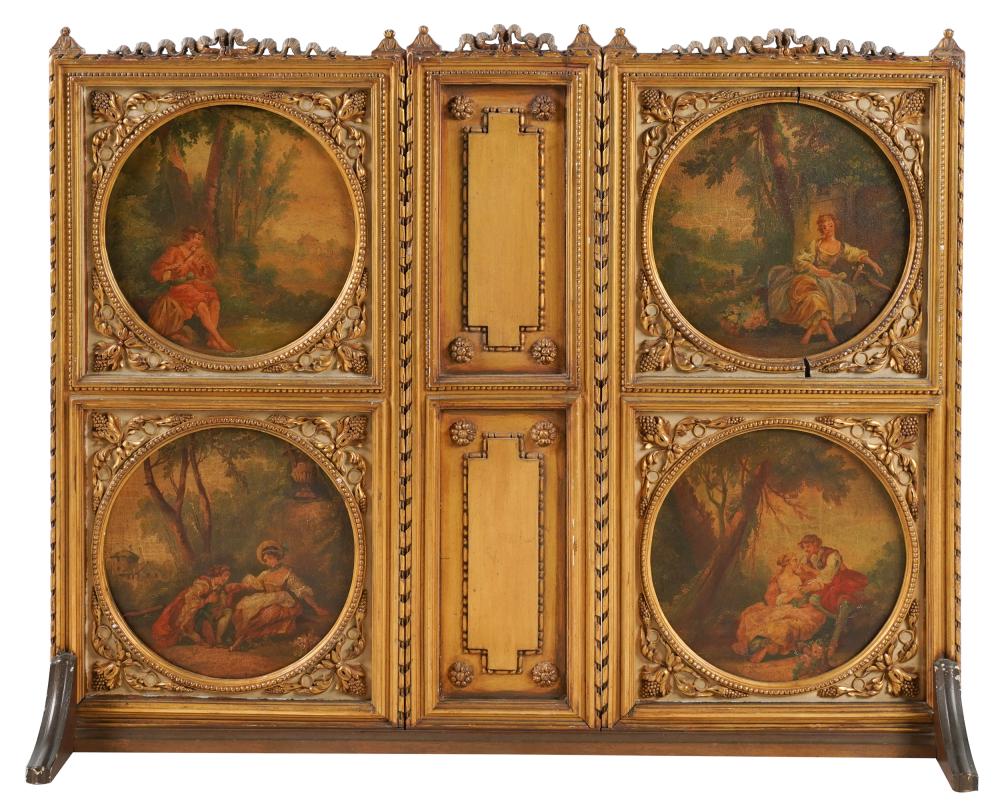 Appraisal: PAINTED GILT WOOD FIREPLACE SCREENpainted to one side with four