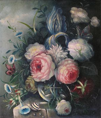 Appraisal: English School th Century Still life of flowers on a