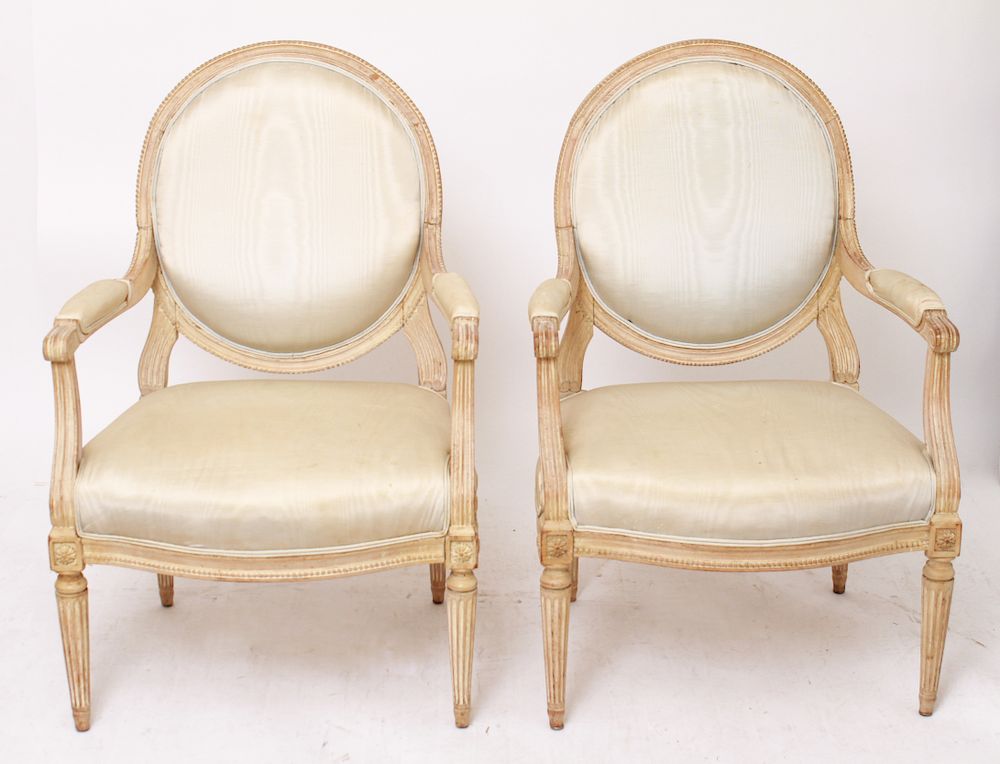 Appraisal: French Louix XVI Manner Open Armchairs Pair Pair of French