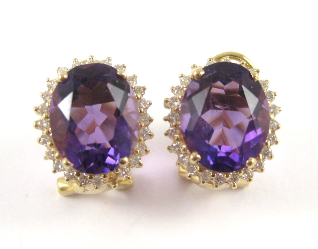 Appraisal: PAIR OF AMETHYST AND DIAMOND EARRINGS each k yellow gold