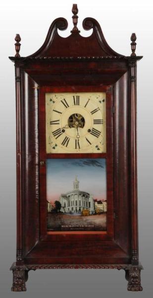 Appraisal: Mahogany Shelf Clock Description Massachusetts Merchant's Exchange Reverse painted copy