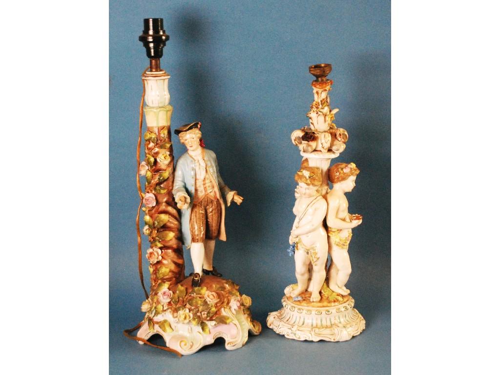 Appraisal: EARLY TH CENTURY GERMAN FIGURAL PORCELAIN CANDELABRUM BASE modified as