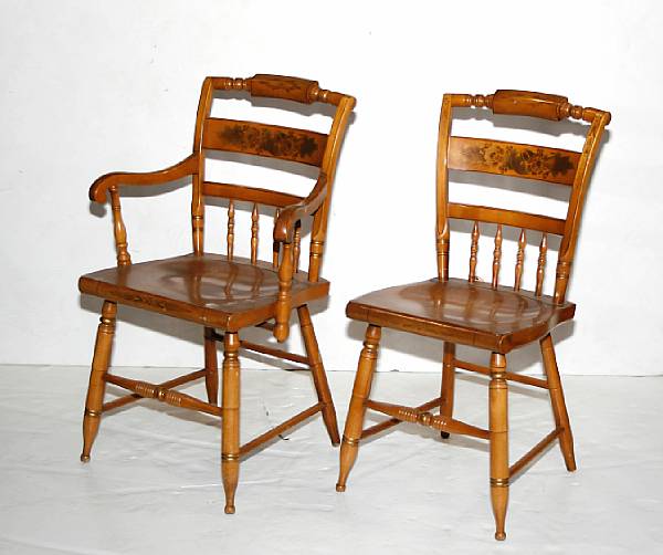 Appraisal: A set of four stencil decorated Hitchcock chairs late th