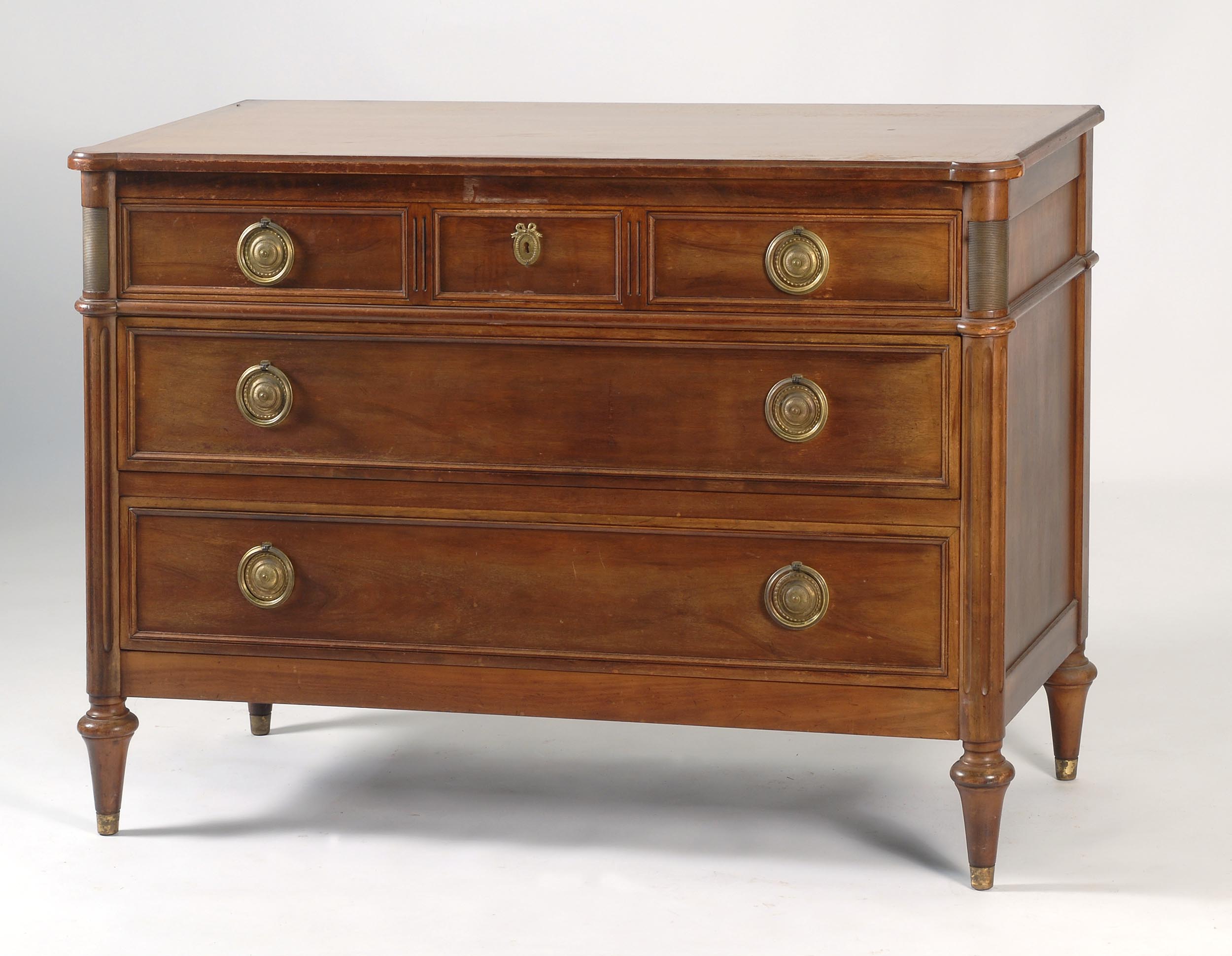 Appraisal: THREE-DRAWER BUREAU BY BODART in fruitwood With brass hardware Height