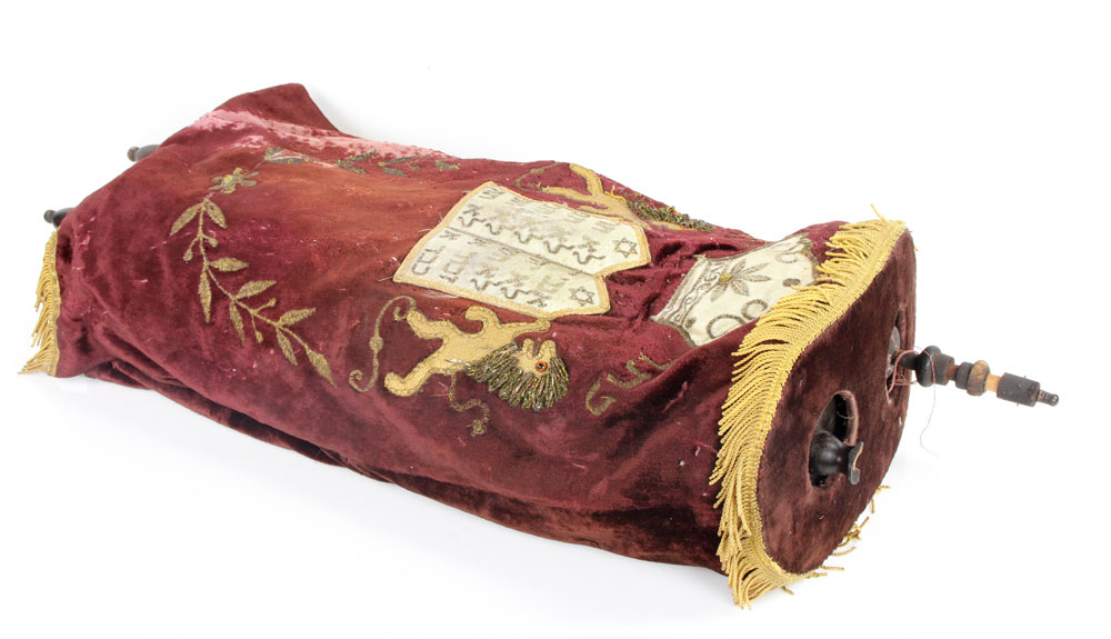 Appraisal: - Torah with Hand Embroidered Cover Torah with hand embroidered