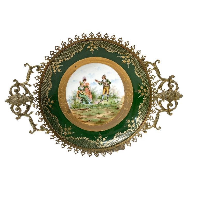 Appraisal: French Severs Style Plate Mounted In Bronze French Severs Style