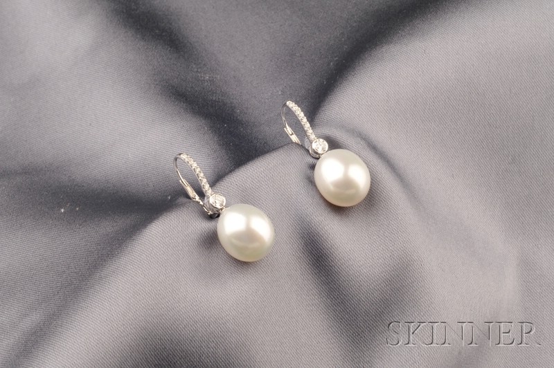 Appraisal: kt White Gold Diamond and South Sea Pearl Earpendants Assael