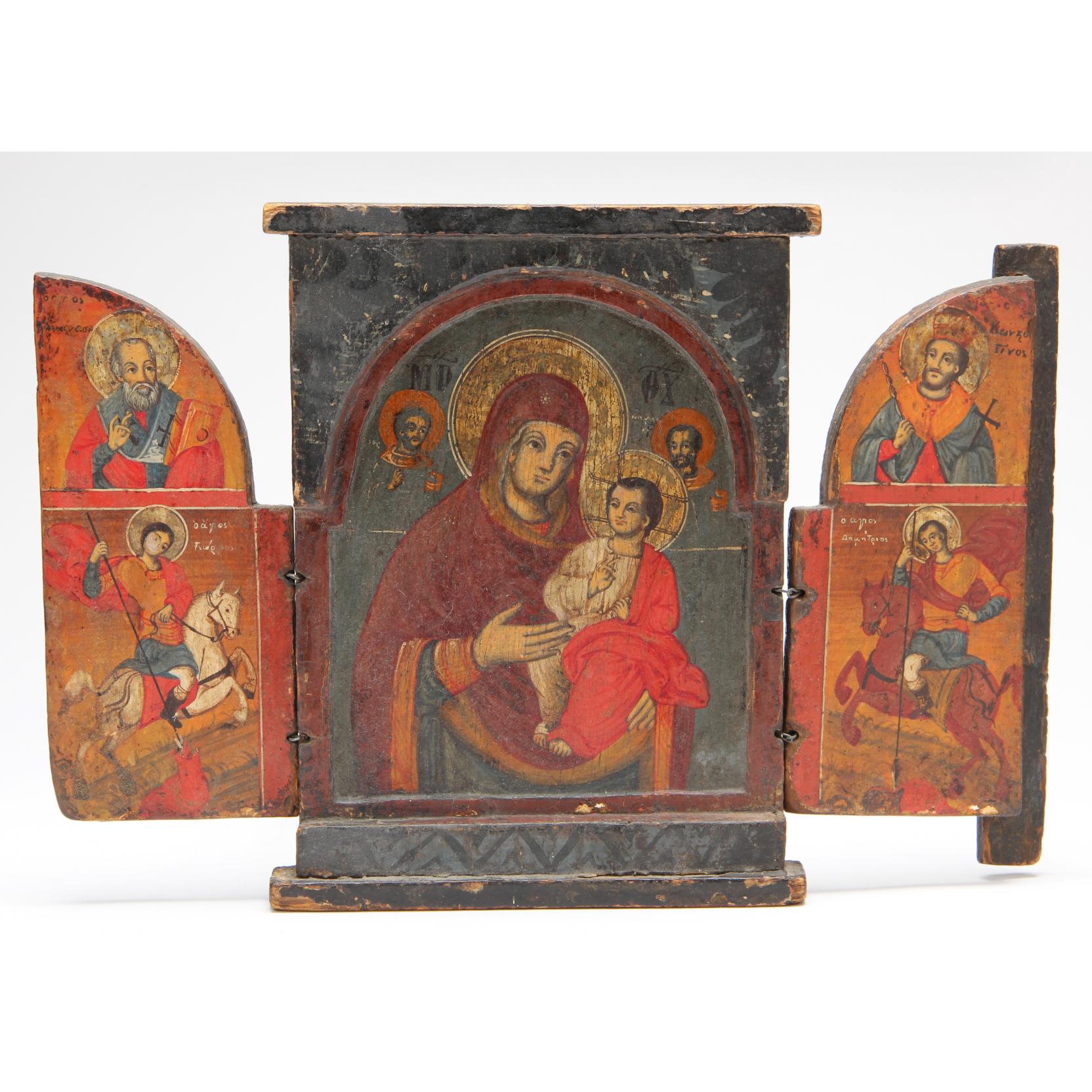 Appraisal: Greek Orthodox Triptych Icon th - th century wood with