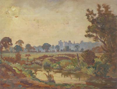 Appraisal: Ethelbert White - Amberley Castle Signed Oil on panel x