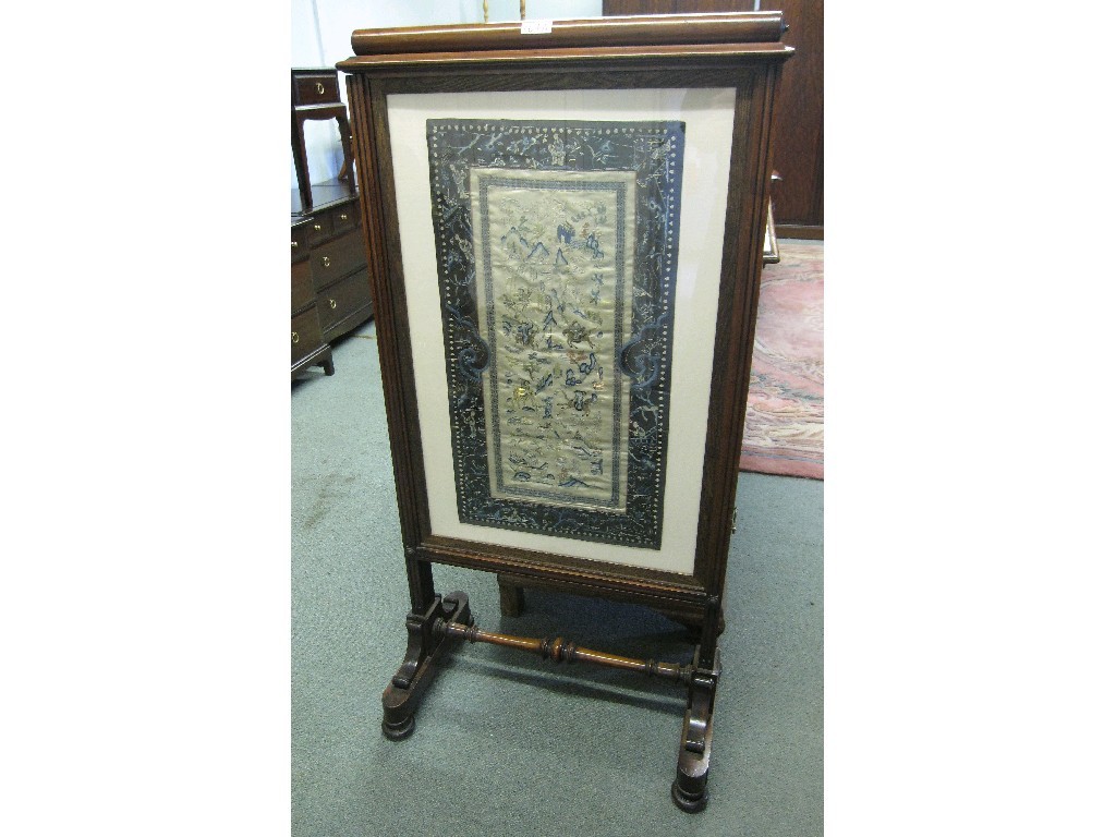 Appraisal: Victorian mahogany and oriental tapestry firescreen