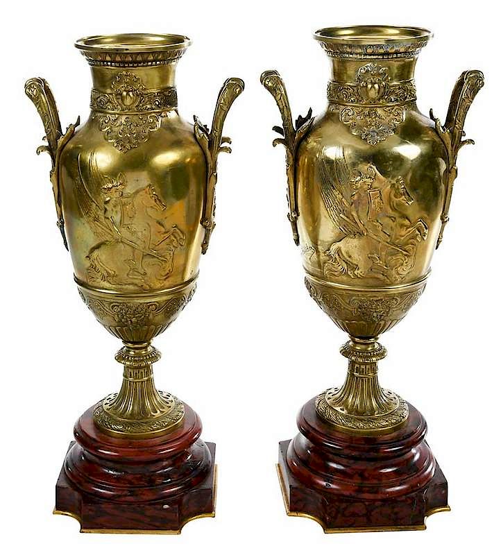 Appraisal: Pair Louis XVI Style Ormolu Urns French th century each