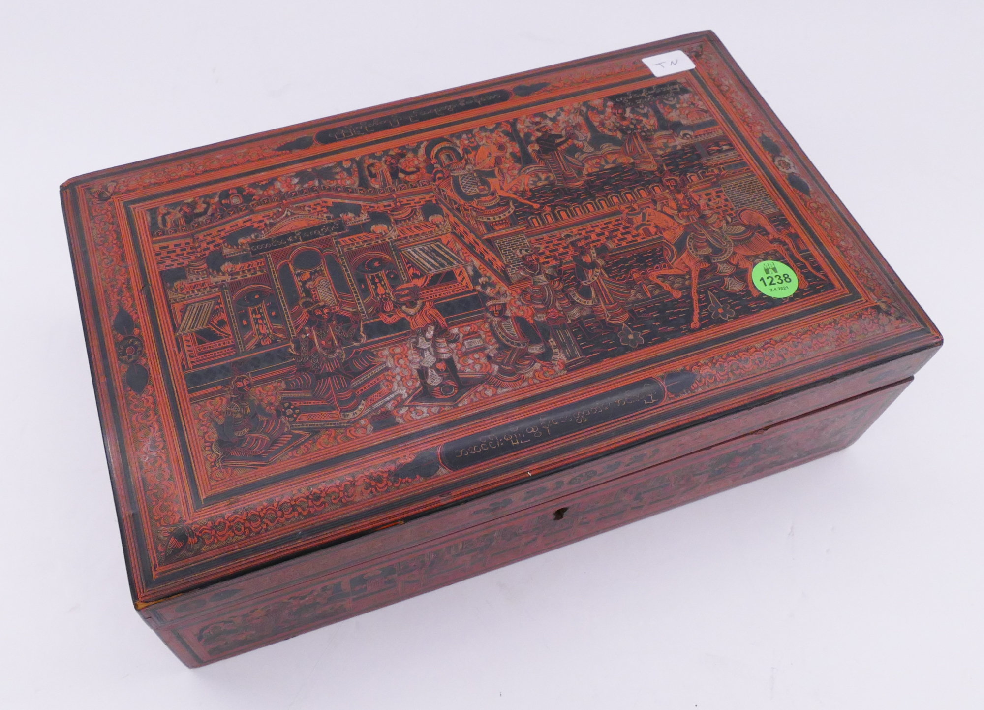 Appraisal: Old Burmese Decorated Lacquer Table Box- ''