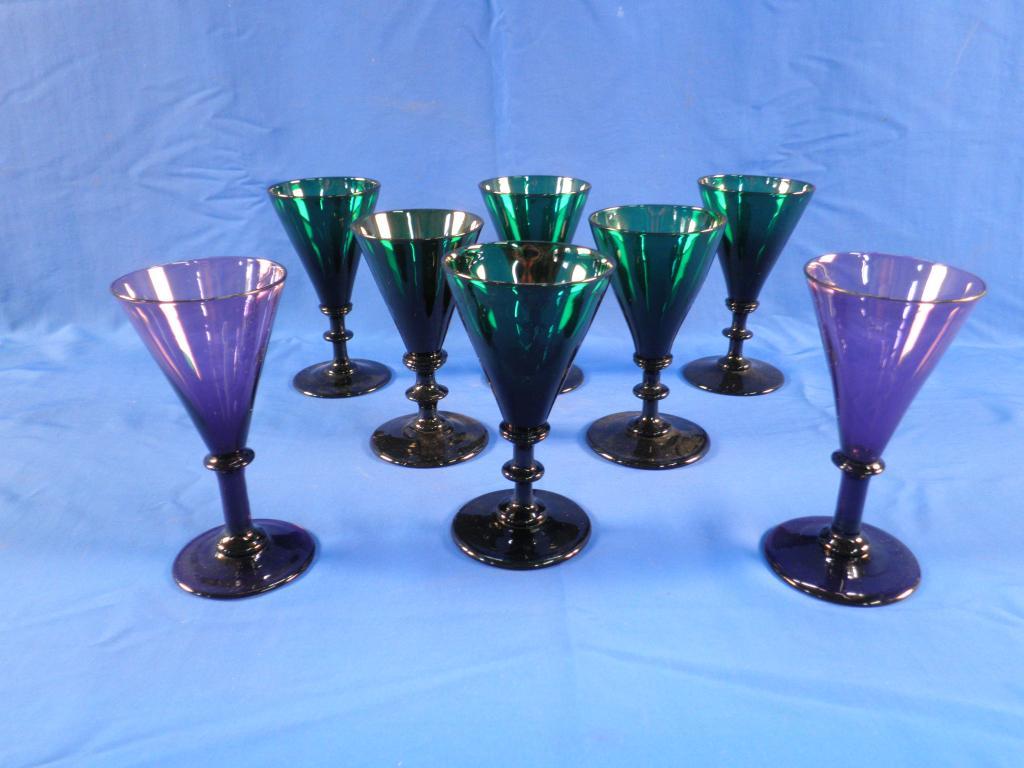 Appraisal: A set of six green tinted wine glasses each with