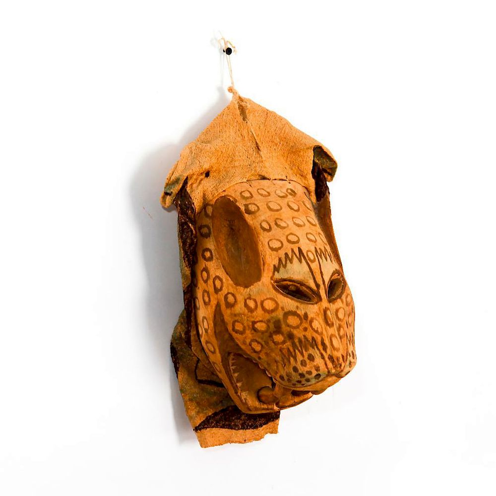 Appraisal: VINTAGE TRADITIONAL AFRICAN GROTESQUE LEOPARD MASK Produced from wood hide