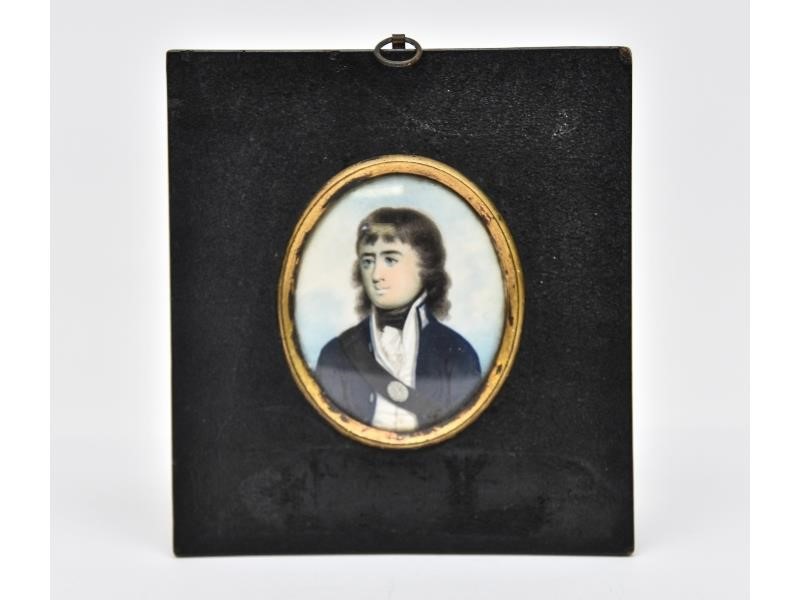 Appraisal: Miniature oval portrait of British naval officer th c black