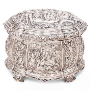 Appraisal: A Continental Silver Table Casket th Century with a velvet