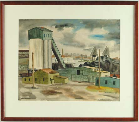 Appraisal: CHARLES TRUMBO HENRY American - COAL YARD AND RIVER Watercolor