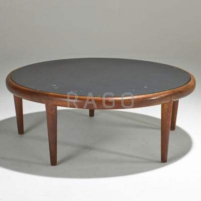 Appraisal: DANISH Coffee table s Teak and honed slate Unmarked x