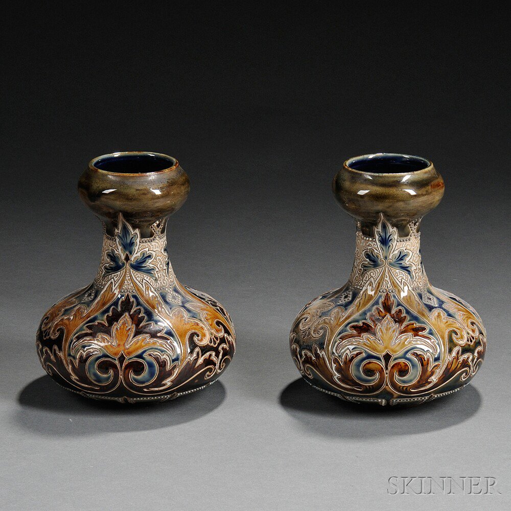 Appraisal: Pair of Doulton Lambeth Eliza Simmance Decorated Stoneware Vases England