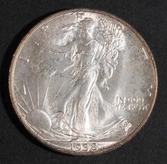 Appraisal: Two United States walking Liberty type silver half dollars MS-